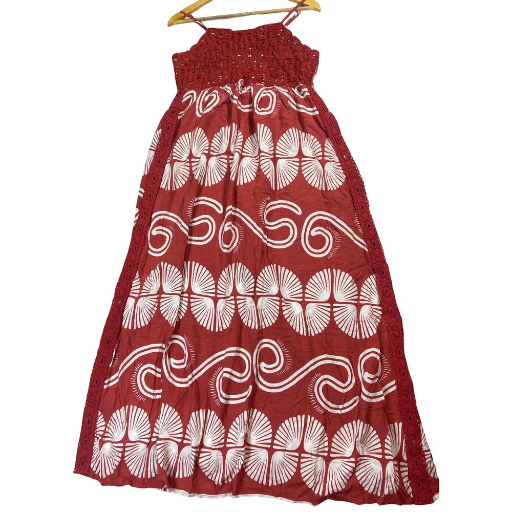 Anewsta Shell Print Crochet Trim Maxi Dress XL Boho Smocked Back Beachy Vacay - Picture 15 of 15